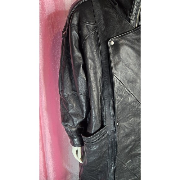 Midway Vintage Leather Collection Black Long Trench Coat Size Large Men's - Picture 5 of 16